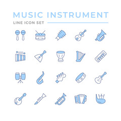 Set color line icons of music instruments