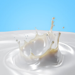 3D Rendering of Isolated Liquid Milk Splash with Swirling Ripple