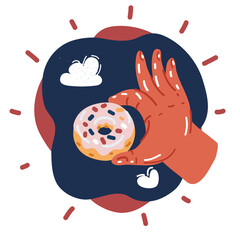 Cartoon vector illustration of Hand with a donut