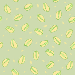 Seamless pattern with pistachios.  Pistachio textile. Wallpaper, print, wrapping paper, modern textile design, banner, poster, promotion material. Stock Vector design.