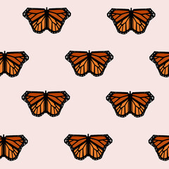 Butterflies seamless pattern. Hand drawn butterfly. Vector design for print, fabric, wrapping paper, clothing.