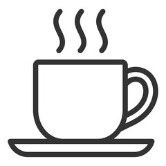 A cup of hot tea, coffee on a saucer, steam rises - vector sign, web icon, illustration on a white background, outline style