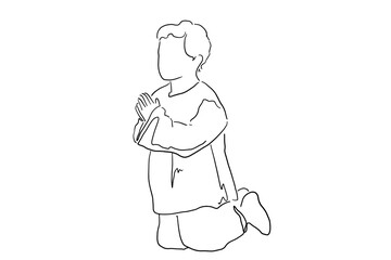 Continuous line drawing of Christian people prayer, vector illustration.Praying one line