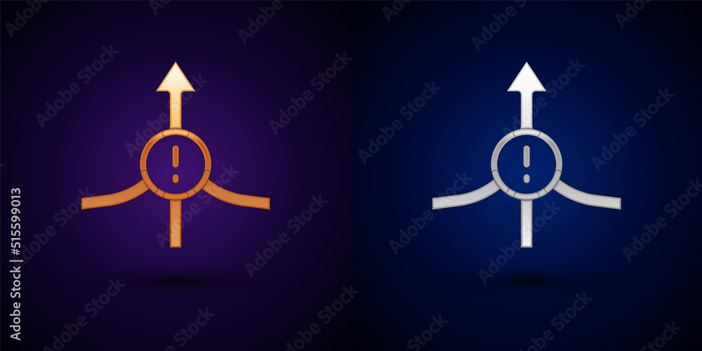 Poster gold and silver arrow icon isolated on black background. direction arrowhead symbol. navigation poin