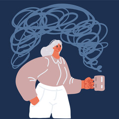 Cartoon vector illustration of Coffee mug in female hands. Woman drinking hot coffee