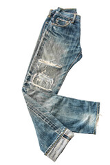 old jeans with red stripes