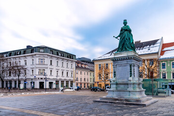 Maria Theresia Monument on the New square (also known as Neuer Platz), symbol of Klagenfurt, Austria. Local Austrian landmark in Carinthia region.