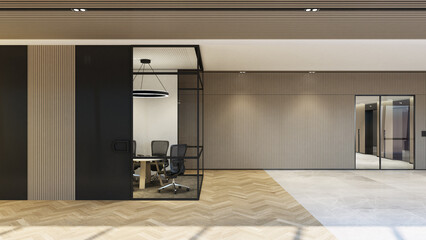 Modern office interior design. Workplace and design concept. 3D Rendering