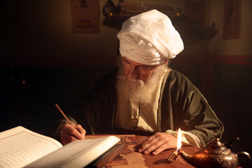 Historical Scene While An Islamic Scientist is Taking Notes