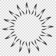 Tribal flaming sun stencil Line vector illustration Isolated on transparent background