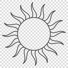 Tribal flaming sun stencil Outline vector illustration Isolated on transparent background