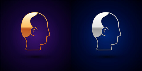 Gold and silver Baldness icon isolated on black background. Alopecia. Vector