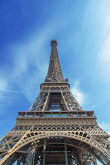 Eiffel tower in summer against the sky. Selective focus.