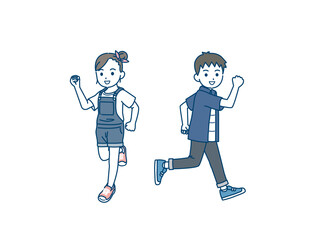 走る子供　ステップ　元気　活発　男の子　女の子　イラスト