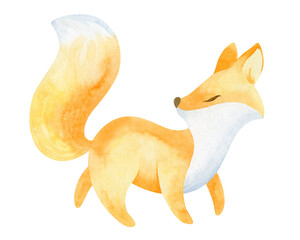 Cute cartoon fox set. Funny red fox collection. Animal emotion. Animal cartoon character design.Watercolor illustration isolated on white background.