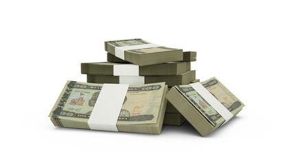 3d rendering of Stack of 100 Eritrean nakfa notes. bundles of Eritrean currency notes isolated on white background