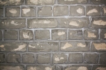 Grey brick wall texture bright plaster stucco cement wall loft background. Gray grunge concrete urban old peeling rusty stone blocks concept. Industrial modern style design. Copy free space, close up