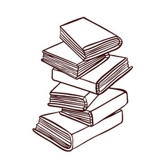 Stack of books for reading, textbooks, notepads line monochrome