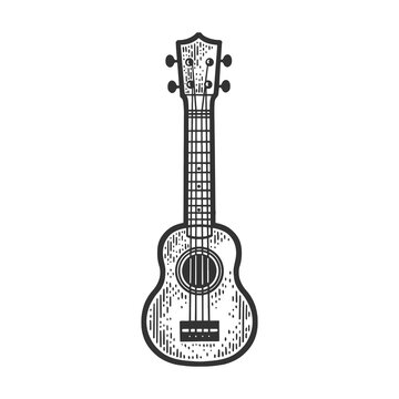 Ukulele Hawaii guitar sketch engraving vector illustration. T-shirt apparel print design. Scratch board imitation. Black and white hand drawn image.