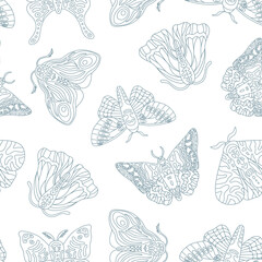 Exotic butterflies, moth summer vector seamless pattern. Tropical flying insects flat cartoon vector texture. Hand drawn cute design for fabric, print, poster, wallpaper.