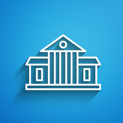 White line White House icon isolated on blue background. Washington DC. Long shadow. Vector