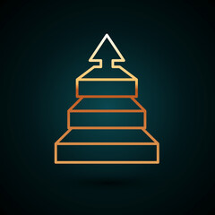 Gold line Business pyramid chart infographics icon isolated on dark blue background. Pyramidal stages graph elements. Vector