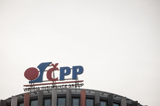 PRAGUE, CZECHIA - NOVEMBER 1, 2019: CPP, or Czech Business Insurance logo on their office for Prague. Part of Vienna Insurance Group, Ceska Podnikatelska Pojistovna is a Universal Insurance Company.