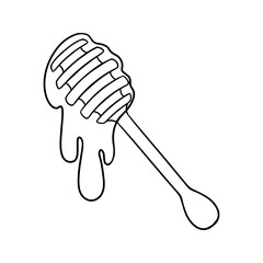 Monochrome picture, Honey dripping, wooden spoon for honey, vector illustration in cartoon style