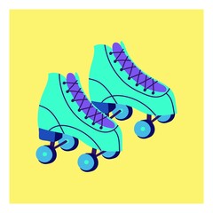Fototapeta premium Roller skates of neon colors in the style of the 90s. Flat vector illustration