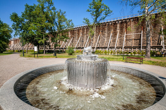 Fountain in front of Graduation Tower no. 1, Ciechocinek, Kuyavian-Pomeranian Voivodeship, Poland
