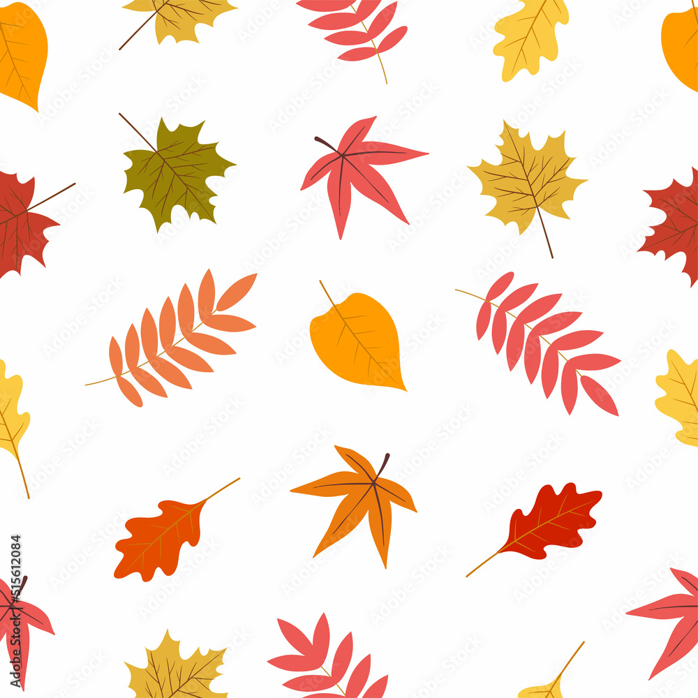 Sticker seamless pattern of autumn leaves.vector illustration isolated on white background.