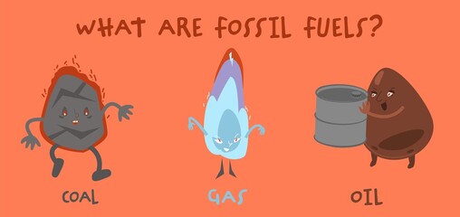 What are fossil fuels. Vector illustration with characters