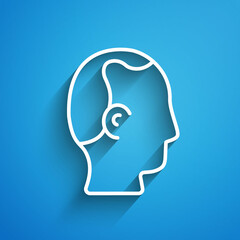 White line Baldness icon isolated on blue background. Alopecia. Long shadow. Vector