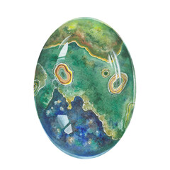 Watercolor ocean jasper stone. Cabochon gemstone