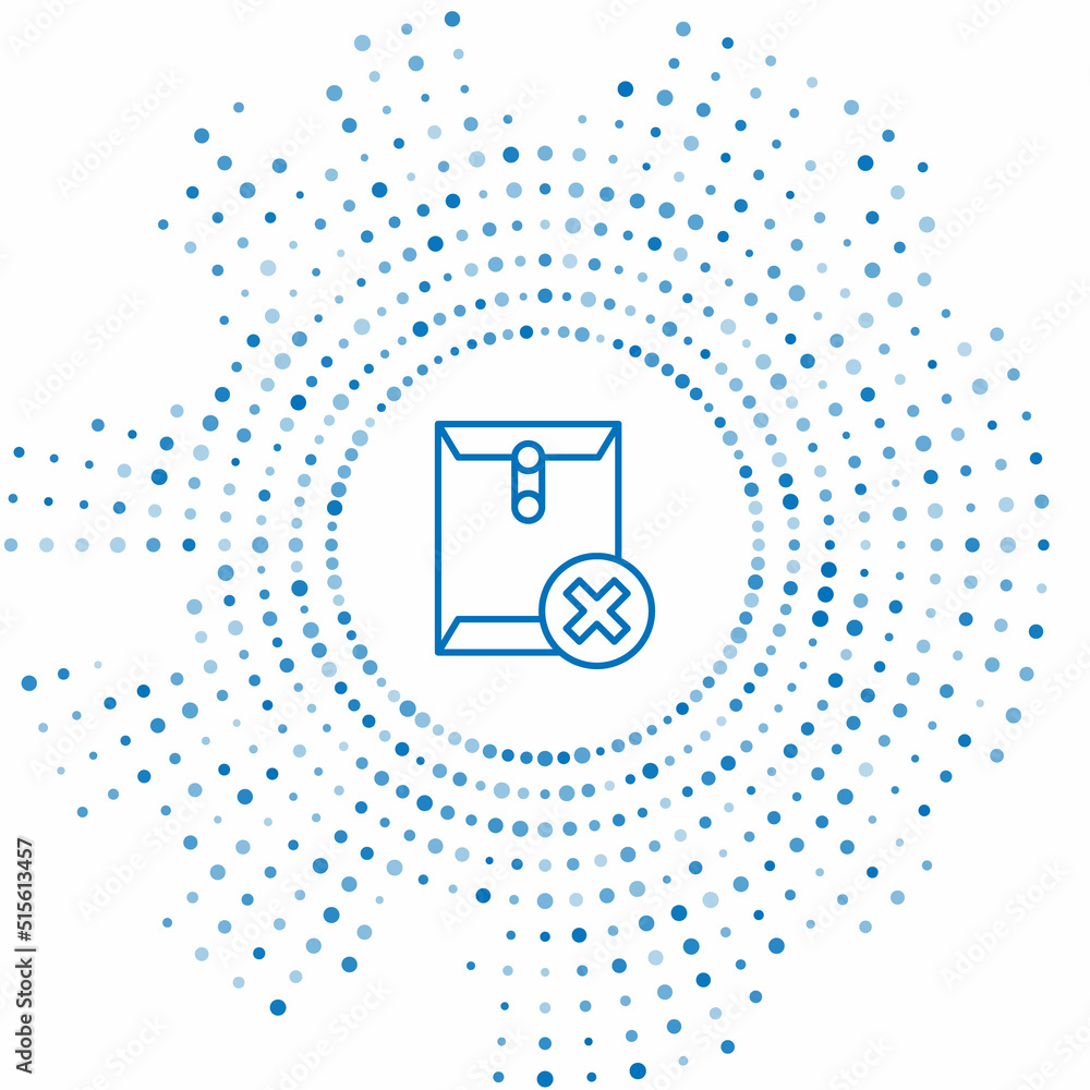 Poster Blue line Delete envelope icon isolated on white background. Delete or error letter. Cross on message. Rejected mail. Abstract circle random dots. Vector