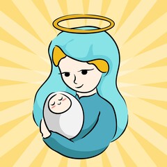Mother Mary and cute baby Jesus Christ, Assumption Day 