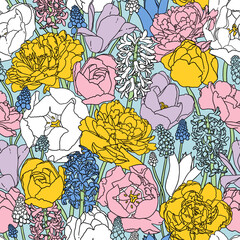 Tulips and hyacinths floral pattern illustration
