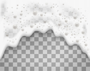 Bath foam or beer foam with bubblies isolated on transparent background. White soap froth texture with bubbles. Vector - 515617407