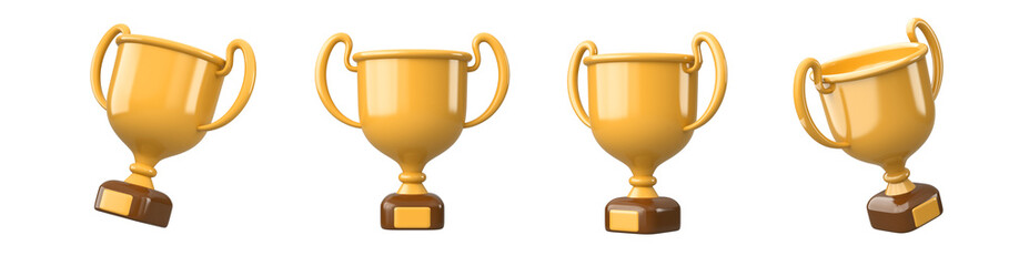 Set of icons of golden cup isolated on white background. 3d render illustration.