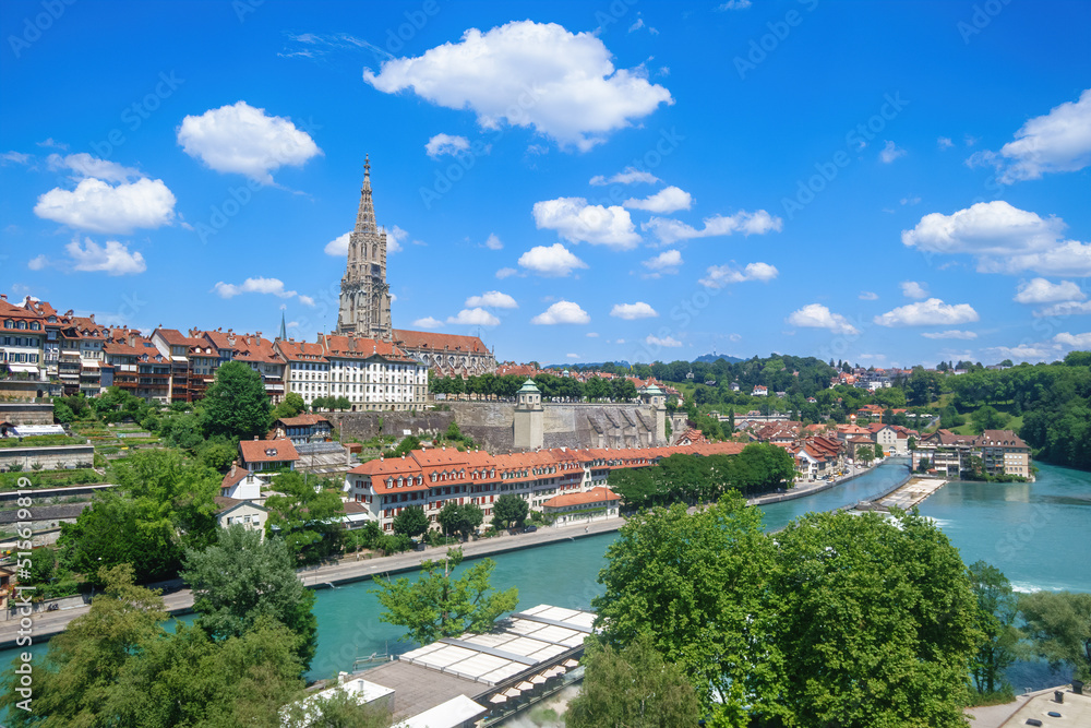 Wall mural Cathedral of Bern Swiss panoramic view with river