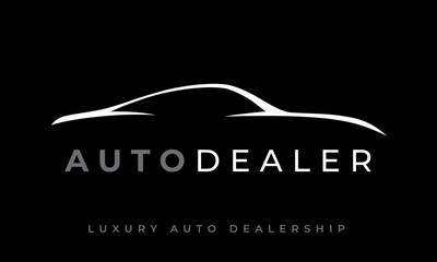 Sports car logo. Auto silhouette icon. Luxury motor vehicle dealership emblem. Concept supercar dealer garage symbol. Vector illustration.