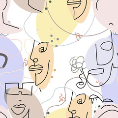 Face line pattern Abstract drawing seamless print
