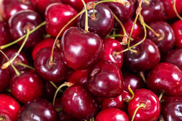 Fresh cherry. Ripe cherries in a close-up basket. Bulk cherries. close up