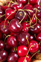 Fresh cherry. Ripe cherries in a close-up basket. Bulk cherries. close up