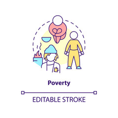 Poverty concept icon. Low life quality and conditions. Cause of overpopulation abstract idea thin line illustration. Isolated outline drawing. Editable stroke. Arial, Myriad Pro-Bold fonts used