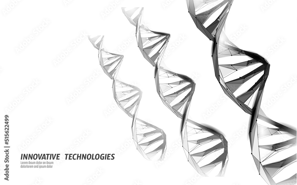 Poster dna 3d chemical molecule structure low poly. polygonal triangle point line healthy cell part. micros