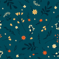 Fototapeta na wymiar Floral seamless pattern. Blue vector illustration.