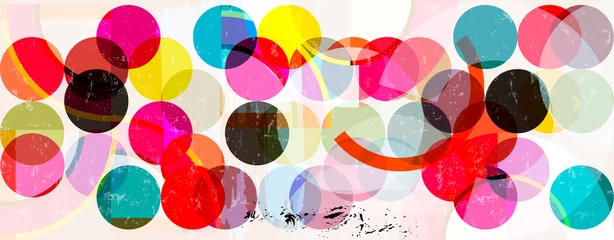 Rolgordijnen abstract background pattern, with circles, elements, semicircles, lines, paint strokes and splashes © Kirsten Hinte
