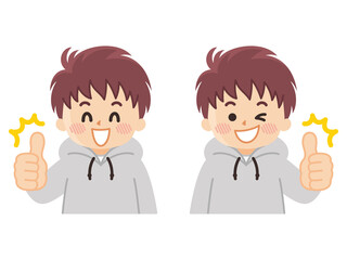 サムズアップする若い男性　グッド　いいね