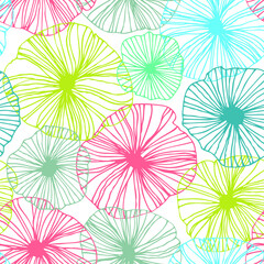 Decorative abstract floral pattern. Vector linear texture in bright colors. Seamless graphic background